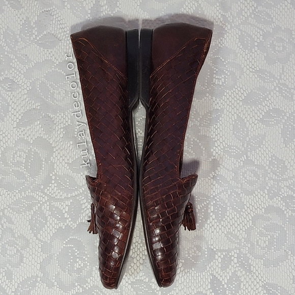 Vintage Pappagallo Woven Leather Tassel Classic Flats Brown Slipon Loafers 9.5 - Picture 4 of 16